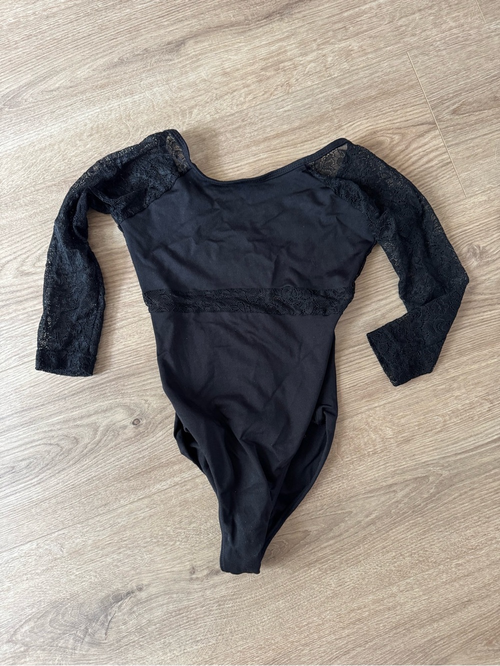 Lace Sleeve Black Leotard